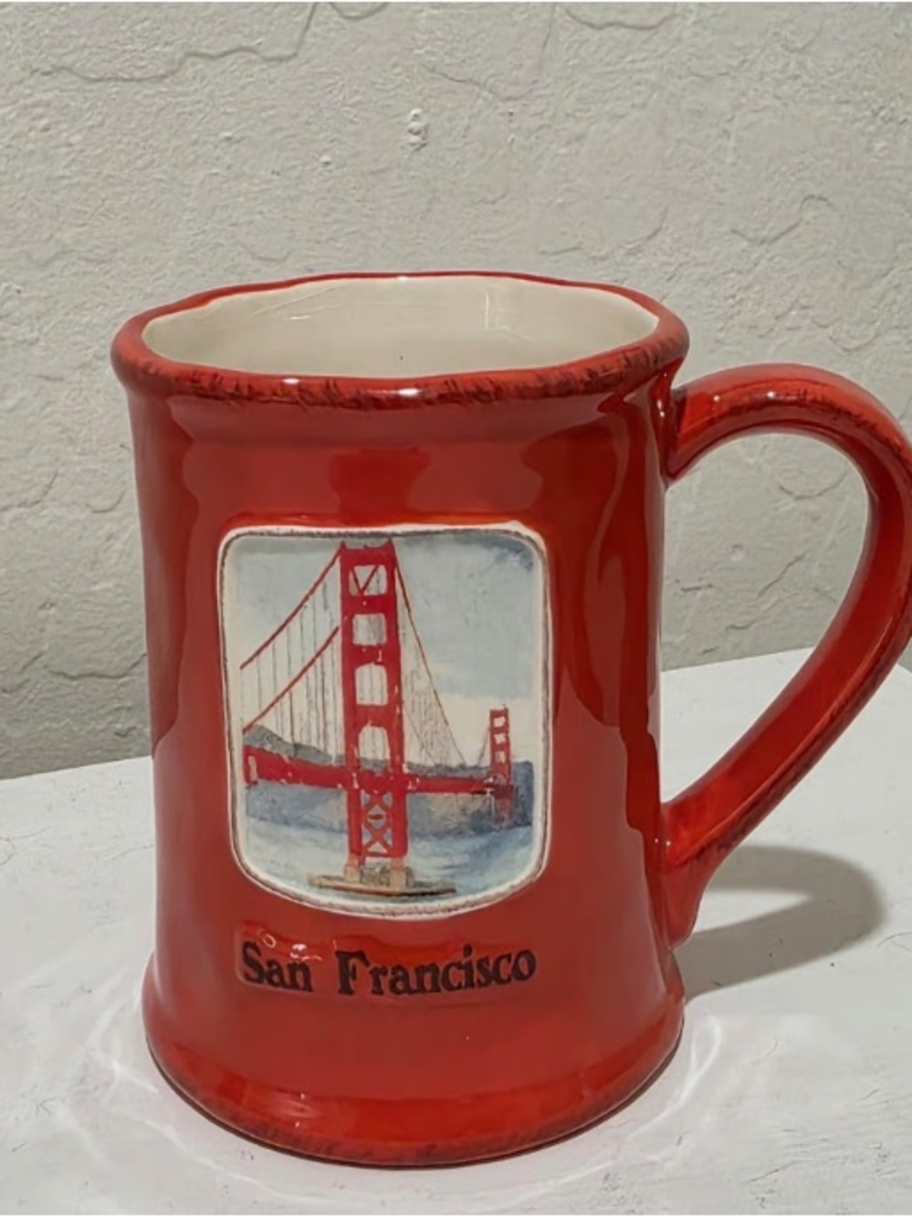 Red San Francisco Ceramic Mug with Bridge Illustration